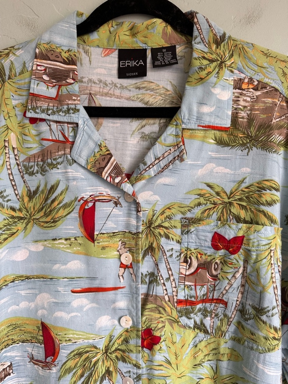 Erika Women’s Vintage Hawaiian Button Up Shirt Tropical Vacation Size 1X EUC - Picture 2 of 6